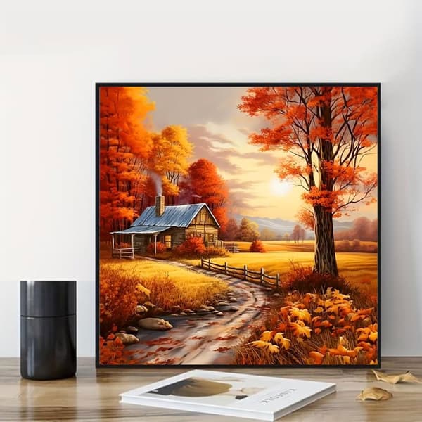 Bomclap Diamond Painting – Herlig Höstkväll vid Lantligt Hus DIY 5D Diamantmålning för Vuxna & Nybörjare, 30x30cm