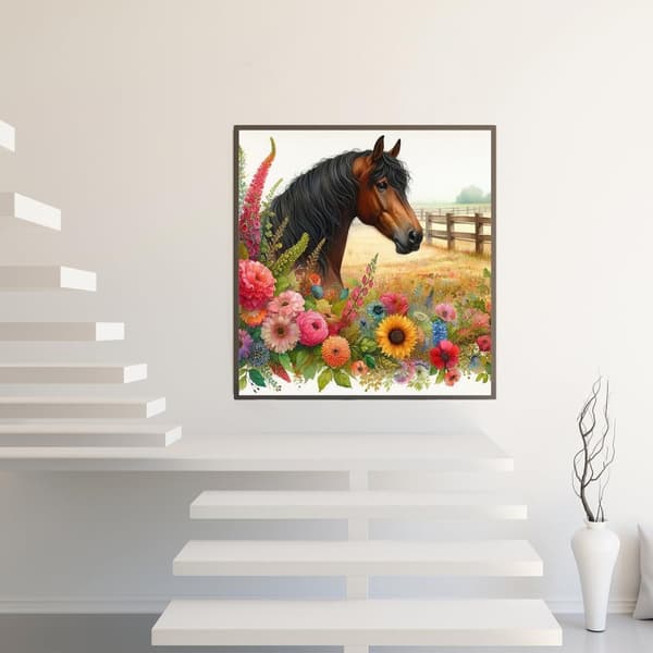 Bomclap Diamond Painting – Elegant Brun Häst i Blommande Åker DIY 5D Diamantmålning för Vuxna & Nybörjare, 30x30cm