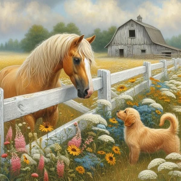 Bomclap Diamond Painting – Vänskap mellan Häst och Hund i Lantlig Miljö DIY 5D Diamantmålning för Vuxna & Nybörjare, 30x30cm