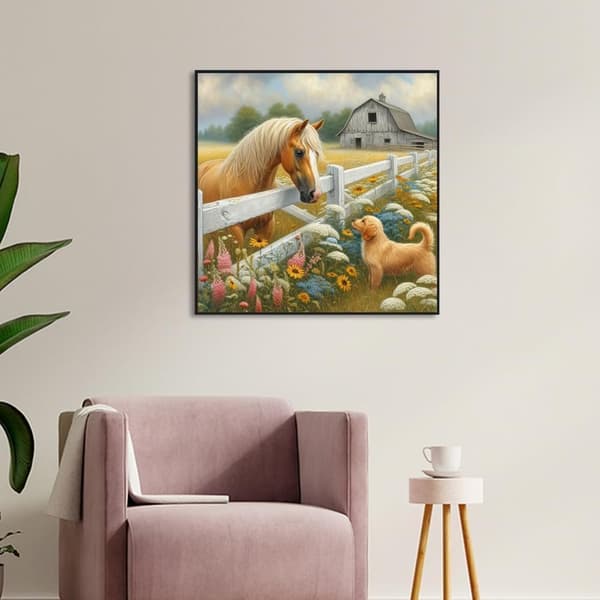 Bomclap Diamond Painting – Vänskap mellan Häst och Hund i Lantlig Miljö DIY 5D Diamantmålning för Vuxna & Nybörjare, 30x30cm