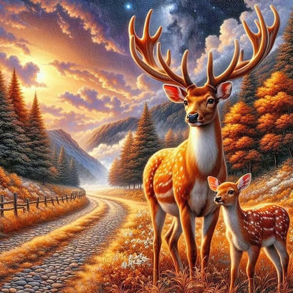 Bomclap Diamond Painting – Höstliga Hjortar i Mycket Skön Naturscen DIY 5D Diamantmålning för Vuxna & Nybörjare, 30x30cm