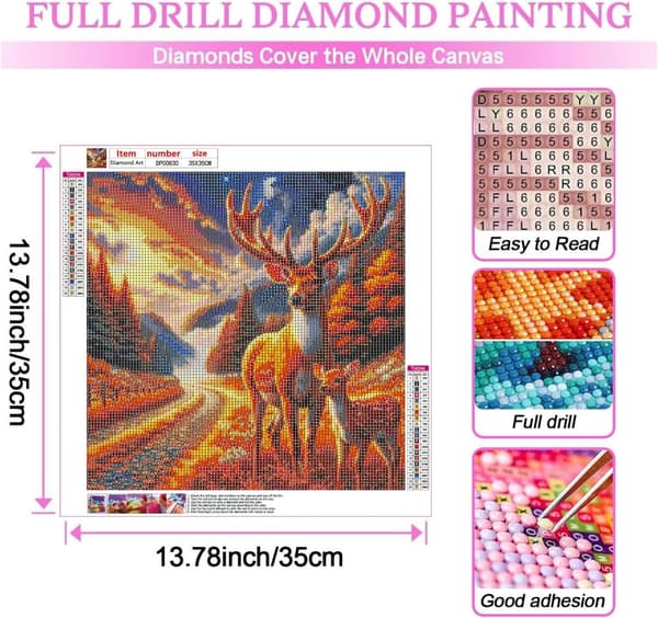 Bomclap Diamond Painting – Höstliga Hjortar i Mycket Skön Naturscen DIY 5D Diamantmålning för Vuxna & Nybörjare, 30x30cm