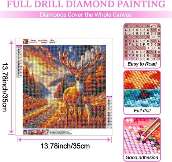 Bomclap Diamond Painting – Höstliga Hjortar i Mycket Skön Naturscen DIY 5D Diamantmålning för Vuxna & Nybörjare, 30x30cm
