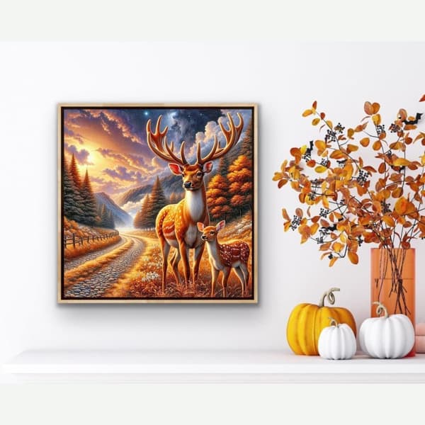 Bomclap Diamond Painting – Höstliga Hjortar i Mycket Skön Naturscen DIY 5D Diamantmålning för Vuxna & Nybörjare, 30x30cm