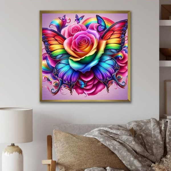 Bomclap 5D Fjäril Blomster Diamantkit Vuxna – DIY Diamantmålning! Full Round Drill – Hemmawall Decor 35x35cm