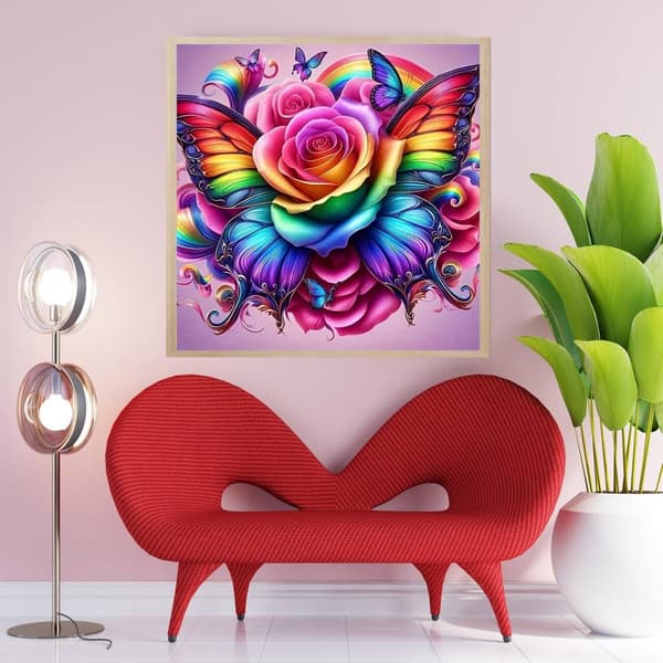 Bomclap 5D Fjäril Blomster Diamantkit Vuxna – DIY Diamantmålning! Full Round Drill – Hemmawall Decor 35x35cm