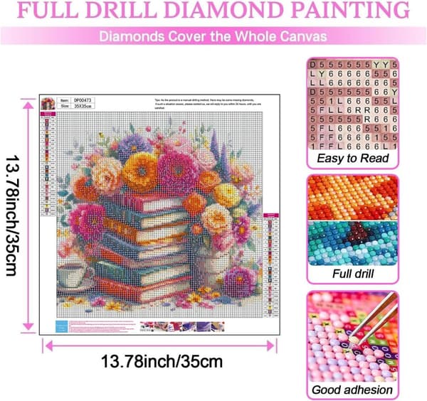 Bomclap 5D Bok Blomster Diamantkit Vuxna – DIY Diamantmålning! Full Round Drill – Hemmawall Decor 35x35cm