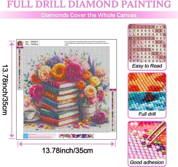Bomclap 5D Bok Blomster Diamantkit Vuxna – DIY Diamantmålning! Full Round Drill – Hemmawall Decor 35x35cm