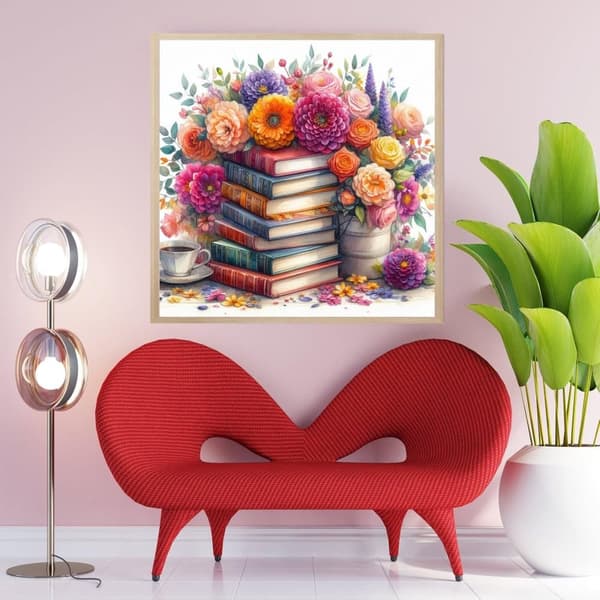 Bomclap 5D Bok Blomster Diamantkit Vuxna – DIY Diamantmålning! Full Round Drill – Hemmawall Decor 35x35cm