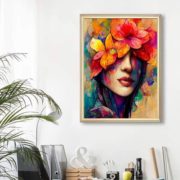Bomclap Kvinna med Blommor 5D - Full Drill DIY Smyckespärlkonst i 30x40 cm