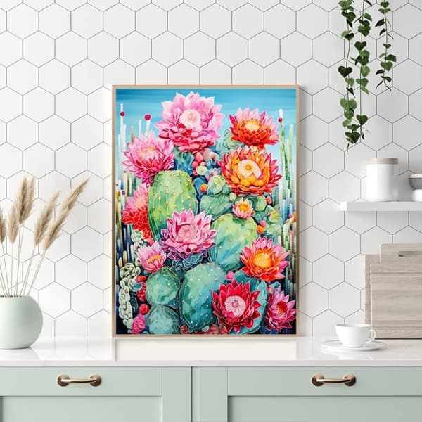 Bomclap Kaktusmotiv 5D Diamond Painting - Full Drill DIY Kit i 30x40 cm För Ökenstil Hem