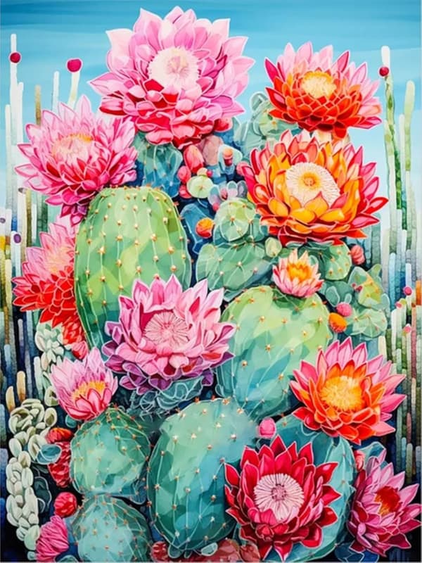 Bomclap Kaktusmotiv 5D Diamond Painting - Full Drill DIY Kit i 30x40 cm För Ökenstil Hem