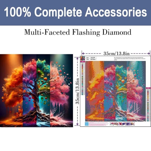 Bomclap Tree of Life 5D Diamond Kit Voksne – Four Seasons Trees! Fuld Rund Drill Perlekunst – Hemmawall Decor Gave 35,5x35,5cm