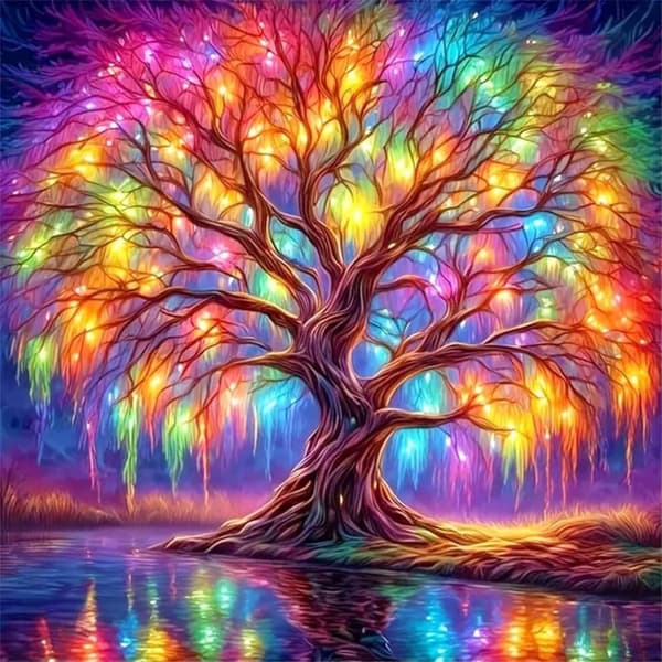 Bomclap 5D värikäs Tree of Life Diamond Kit aikuisille – aloittelijoiden timanttimaalaus! Täysi pyöreä pora – Hemmawall Decor -lahja