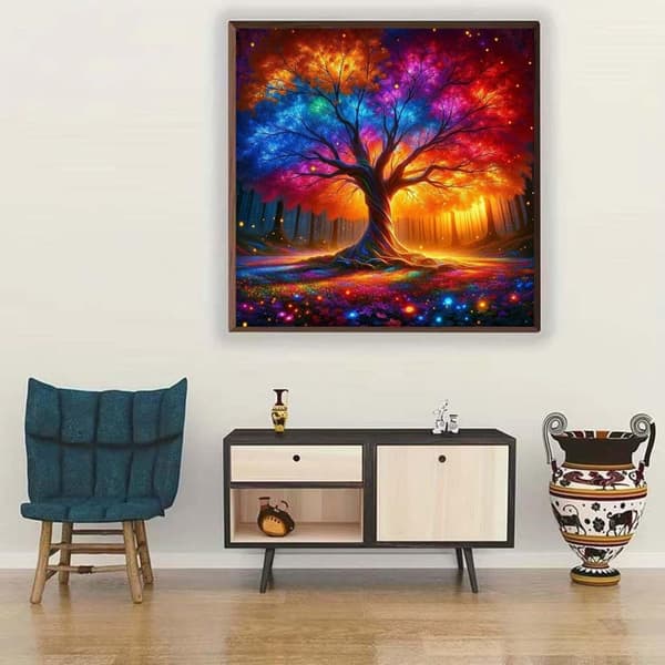 Bomclap Tree of Life 5D Diamond Kit Aikuiset – Aloittelijoiden timanttimaalaus! DIY pyöreä pora – Hemmawall Decor 30x30cm