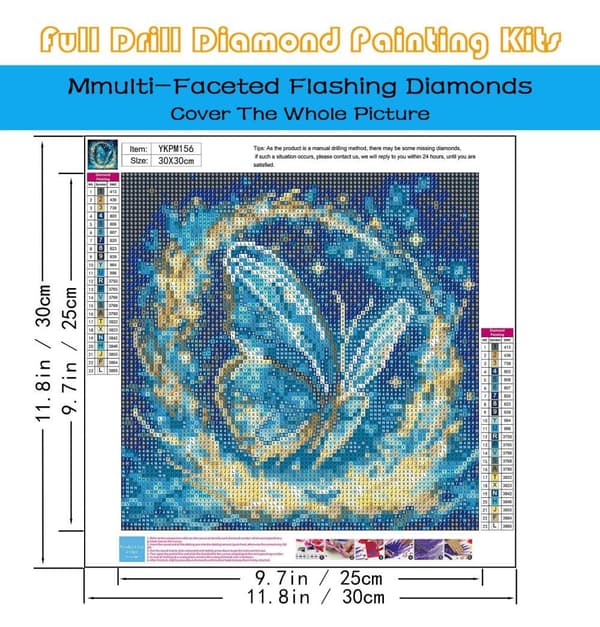 Bomclap Glitter Butterfly 5D Diamond Kit Voksne Begyndere – DIY Full Drill Runde Diamond Dots! Hemmawall Indretning 30x30cm