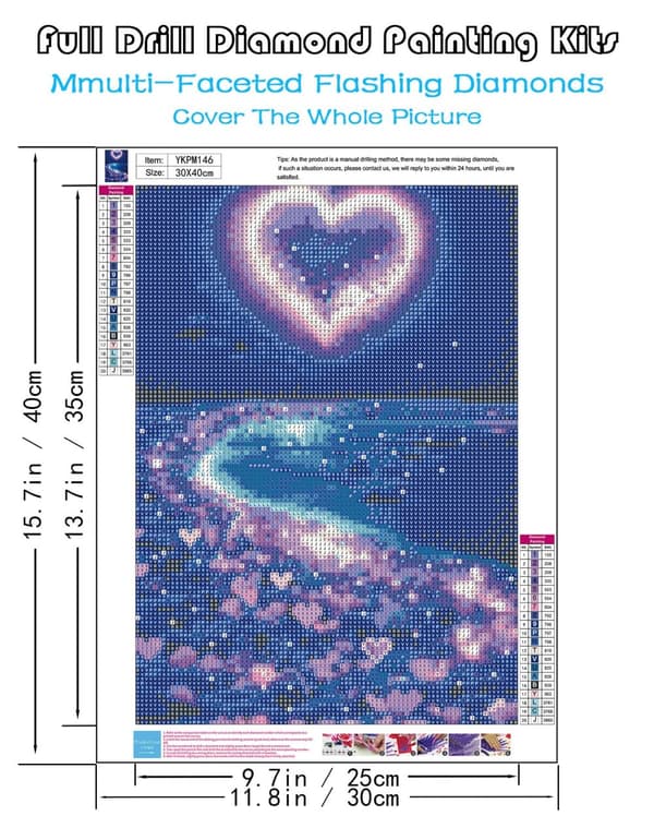 Bomclap 5D Kärlekshjärta Strand Diamantkit Vuxna Beginners – DIY Full Drill med Round Diamond Dots! Hemmawall Decor 30x40cm