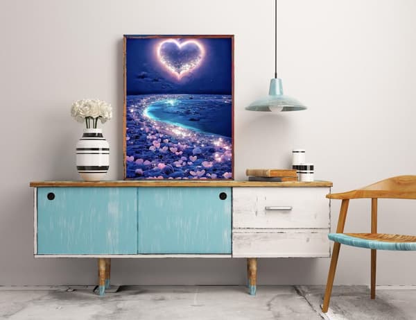 Bomclap 5D Kärlekshjärta Strand Diamantkit Vuxna Beginners – DIY Full Drill med Round Diamond Dots! Hemmawall Decor 30x40cm