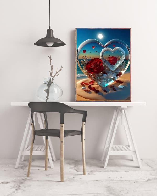 Bomclap 5D-roser på kærlighedens strand Diamond Kit Voksne begyndere – DIY fuld boremaskine med runde diamantprikker! Hemmawall Indretning 30x40cm