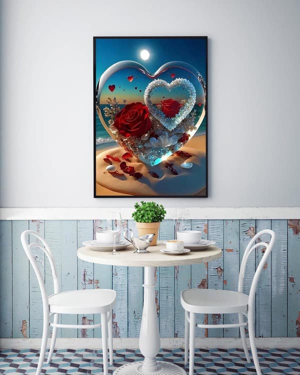 Bomclap 5D-roser på kærlighedens strand Diamond Kit Voksne begyndere – DIY fuld boremaskine med runde diamantprikker! Hemmawall Indretning 30x40cm