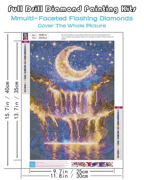 Bomclap 5D Moon Light Waterfall Diamond Kit Voksne Begyndere – DIY Full Round Drill! Månelandskab Diamantprikker – Hemmawall Indretning 30x40cm