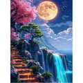 Miniatyrbillede 1 af 7: Bomclap Moon Landscape 5D Diamond Kit Voksne – Vandfaldslandskab med sinusminer! DIY strikkekraft – Hemmawall Indretningsgave 30x40cm