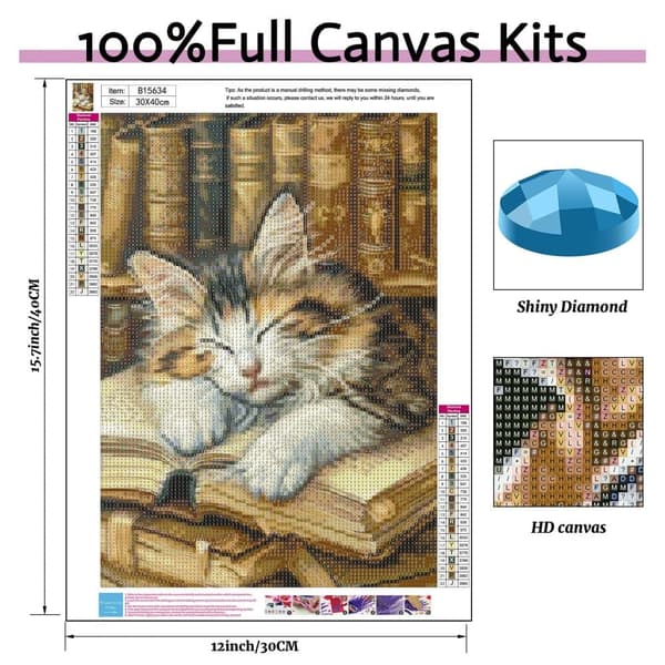 Bomclap Cat Diamond Kit Adults – 5D-nukkuva kissa Resingeminesillä! DIY Knitting Power – Hemmawall Sisustus & Lahja 30x40cm