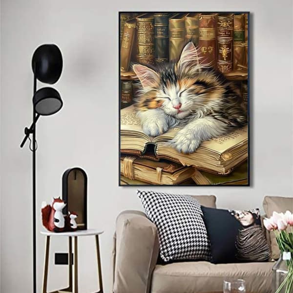 Bomclap Cat Diamond Kit Adults – 5D-nukkuva kissa Resingeminesillä! DIY Knitting Power – Hemmawall Sisustus & Lahja 30x40cm