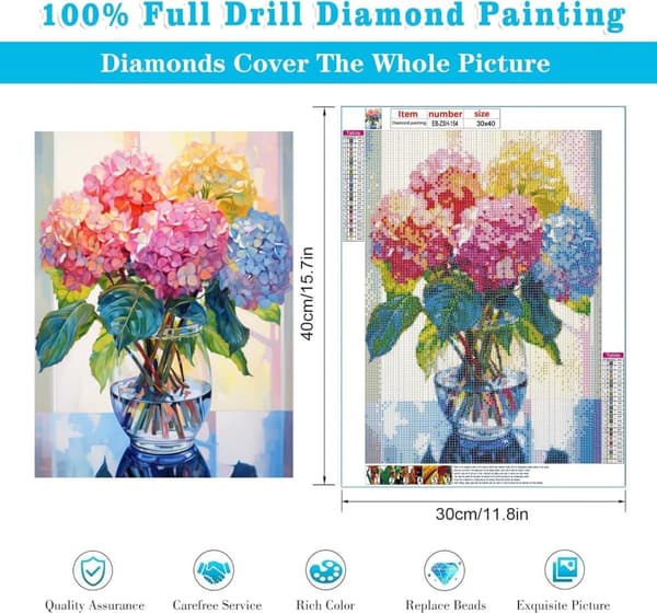Bomclap Glas Hortensia 5D Diamantsæt Voksne Begyndere – DIY Fuld Drill Diamond Dots! Kristallcraft – Hemmawall Indretningsgave 30x40cm