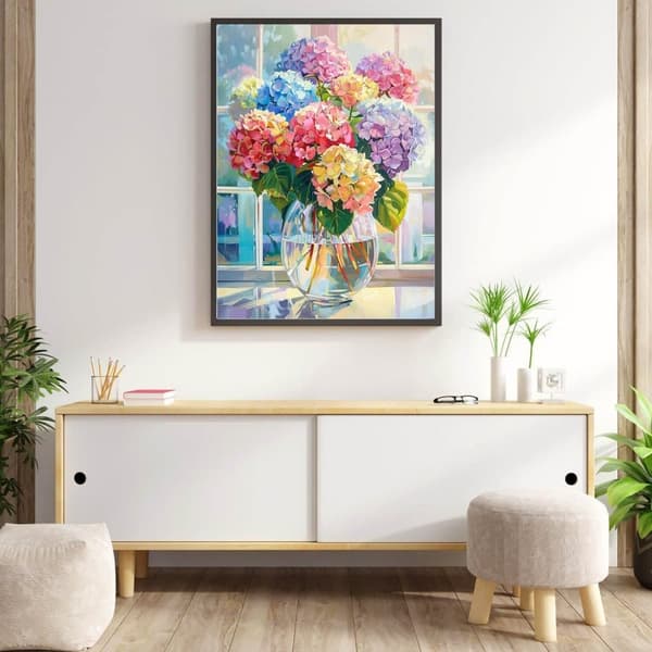 Bomclap Glass Hortensia 5D Diamond Kit Aikuiset Aloittelijat – DIY Full Drill Diamond Dots! Kristallcraft – Hemmawall Sisustuslahja 30x40cm