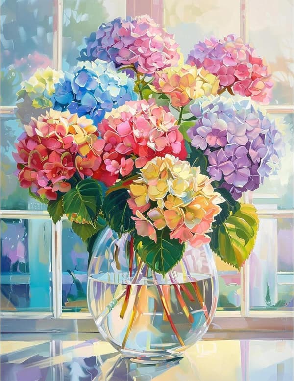 Bomclap Glass Hortensia 5D Diamond Kit Aikuiset Aloittelijat – DIY Full Drill Diamond Dots! Kristallcraft – Hemmawall Sisustuslahja 30x40cm