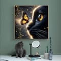 Miniatyrbillede 3 af 7: Bomclap Diamond Painting – Magisk møde mellem sort kat og glødende sommerfugl DIY 5D diamantmaleri for voksne og begyndere, 30x30cm