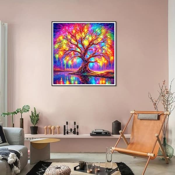 Bomclap timanttimaalaus – maaginen värikäs puu veden pinnalla DIY 5D timanttimaalaus aikuisille ja aloittelijoille, 30x30cm