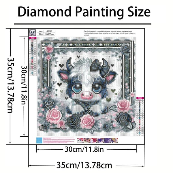 Bomclap Diamond Painting – Sød Baby Ox i elegant sort og pink DIY 5D Diamond Painting til voksne og begyndere, 30x30cm