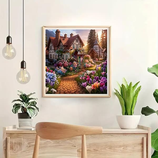 Bomclap timanttimaalaus – erittäin kukkiva kaunis talo päivänvalossa DIY 5D-timanttimaalaus aikuisille ja aloittelijoille, 30x30cm