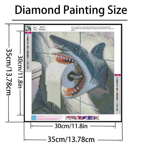 Bomclap Diamond Painting – Spændende Häg Shark Toiletpapirholder DIY 5D Diamantmaleri for voksne og begyndere, 30x30cm