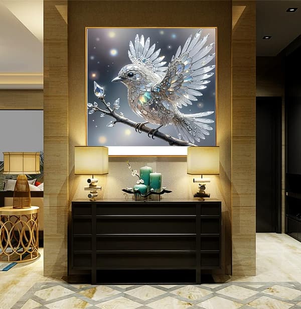 Bomclap Diamond Painting – Funklende krystal fugl på gren DIY 5D diamantmaleri for voksne og begyndere, 30x30cm