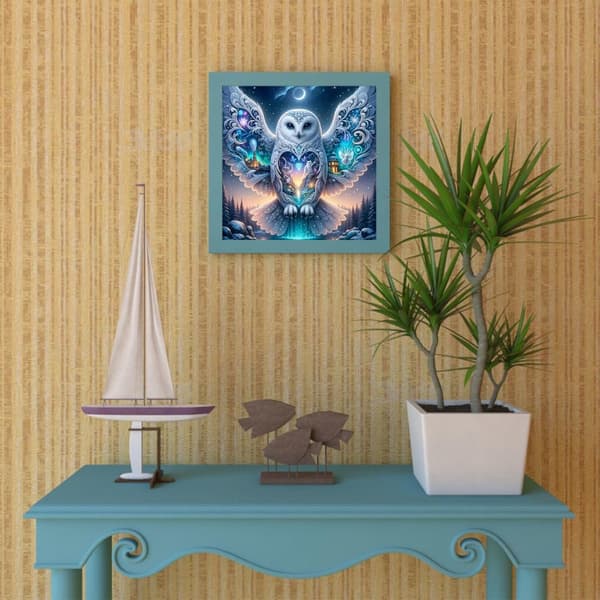 Bomclap Timanttimaalaus – Maaginen tunturipöllö pimeydellä ja mutterisella maisemalla DIY 5D-timanttimaalaus aikuisille ja aloittelijoille, 30x30cm