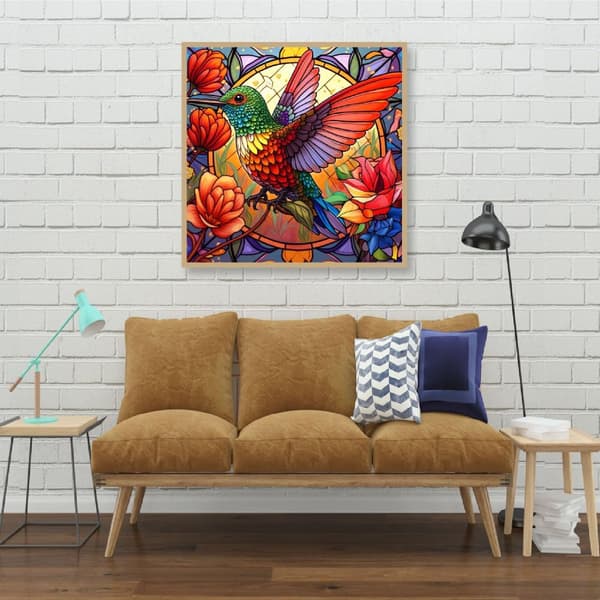 Bomclap Timanttimaalaus – Värikäs Kolibrikuningas värjätty - Jäätelö - Tyyli DIY 5D Timanttimaalaus Aikuisille & Aloittelijoille, 30x30cm