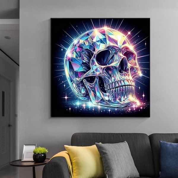 Bomclap Diamond Painting – Funklende krystal kranie i neonlys DIY 5D diamantmaleri for voksne og begyndere, 30x30cm