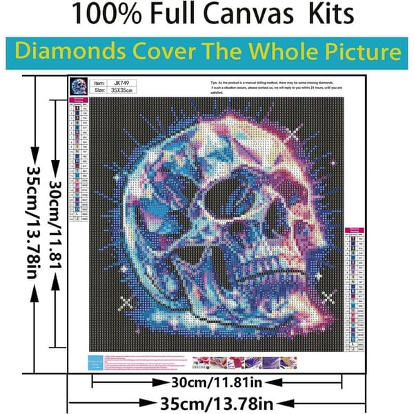 Bomclap Diamond Painting – Funklende krystal kranie i neonlys DIY 5D diamantmaleri for voksne og begyndere, 30x30cm
