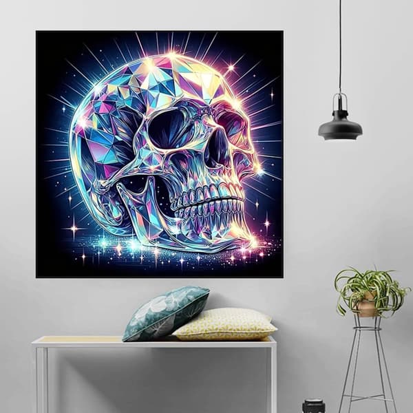 Bomclap Diamond Painting – Funklende krystal kranie i neonlys DIY 5D diamantmaleri for voksne og begyndere, 30x30cm