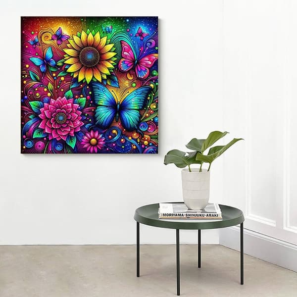 Bomclap timanttimaalaus – värikkäitä auringonkukkia ja perhosia psykedeeliseen tyyliin DIY 5D-timanttimaalaus aikuisille ja aloittelijoille, 30x30cm