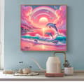 Miniatyrbillede 4 af 7: Bomclap Diamantmaleri – Delfin i solnedgang og regnbue humør DIY 5D diamantmaleri for voksne og begyndere, 30x30cm