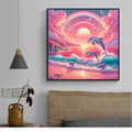 Miniatyrbillede 5 af 7: Bomclap Diamantmaleri – Delfin i solnedgang og regnbue humør DIY 5D diamantmaleri for voksne og begyndere, 30x30cm