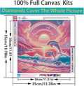 Miniatyrbillede 2 af 7: Bomclap Diamantmaleri – Delfin i solnedgang og regnbue humør DIY 5D diamantmaleri for voksne og begyndere, 30x30cm