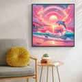 Miniatyrbillede 1 af 7: Bomclap Diamantmaleri – Delfin i solnedgang og regnbue humør DIY 5D diamantmaleri for voksne og begyndere, 30x30cm