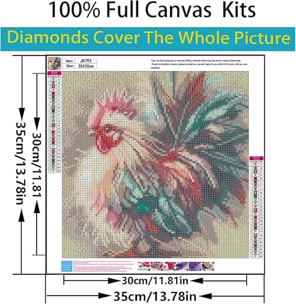 Bomclap Diamond Painting – Färgsprakande Koko i Unik Fjäderstil DIY 5D Diamantmålning för Vuxna & Nybörjare, 30x30cm
