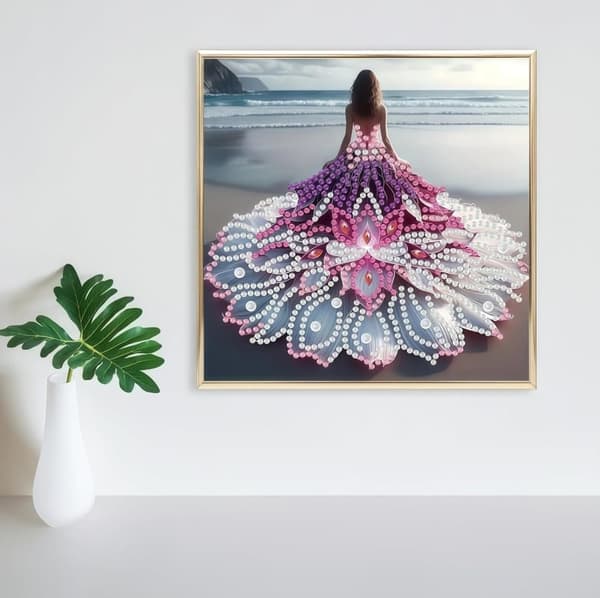 Bomclap Beach Tema Diamant Kunst - DIY Coastal Girl Krystal Maleri for Voksne (30x30 cm Hjem Indretning)