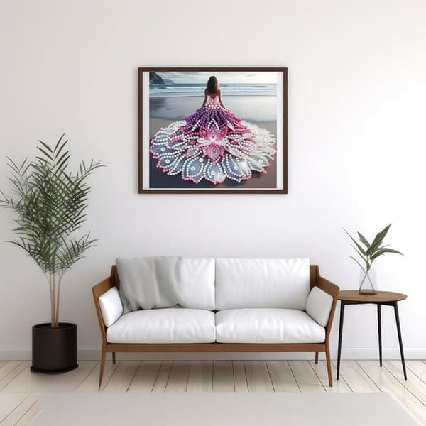 Bomclap Beach Tema Diamant Kunst - DIY Coastal Girl Krystal Maleri for Voksne (30x30 cm Hjem Indretning)